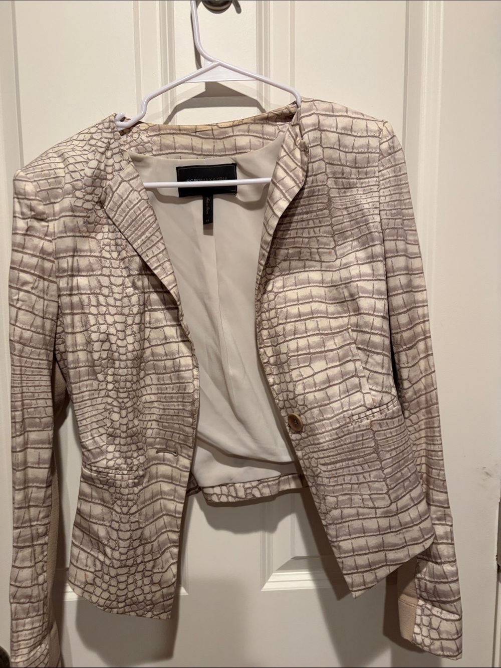 BCBGMaxAzria Cream Croc-Embossed Blazer